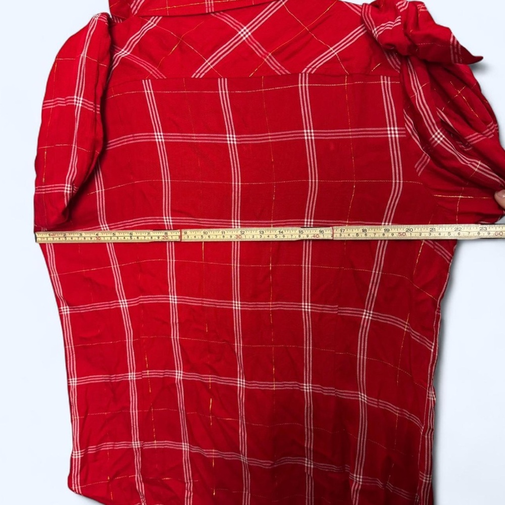 Tommy Hilfiger XL Red Plaid Metallic Roll-Tab Button-Down Shirt Preppy Festive - Picture 7 of 13